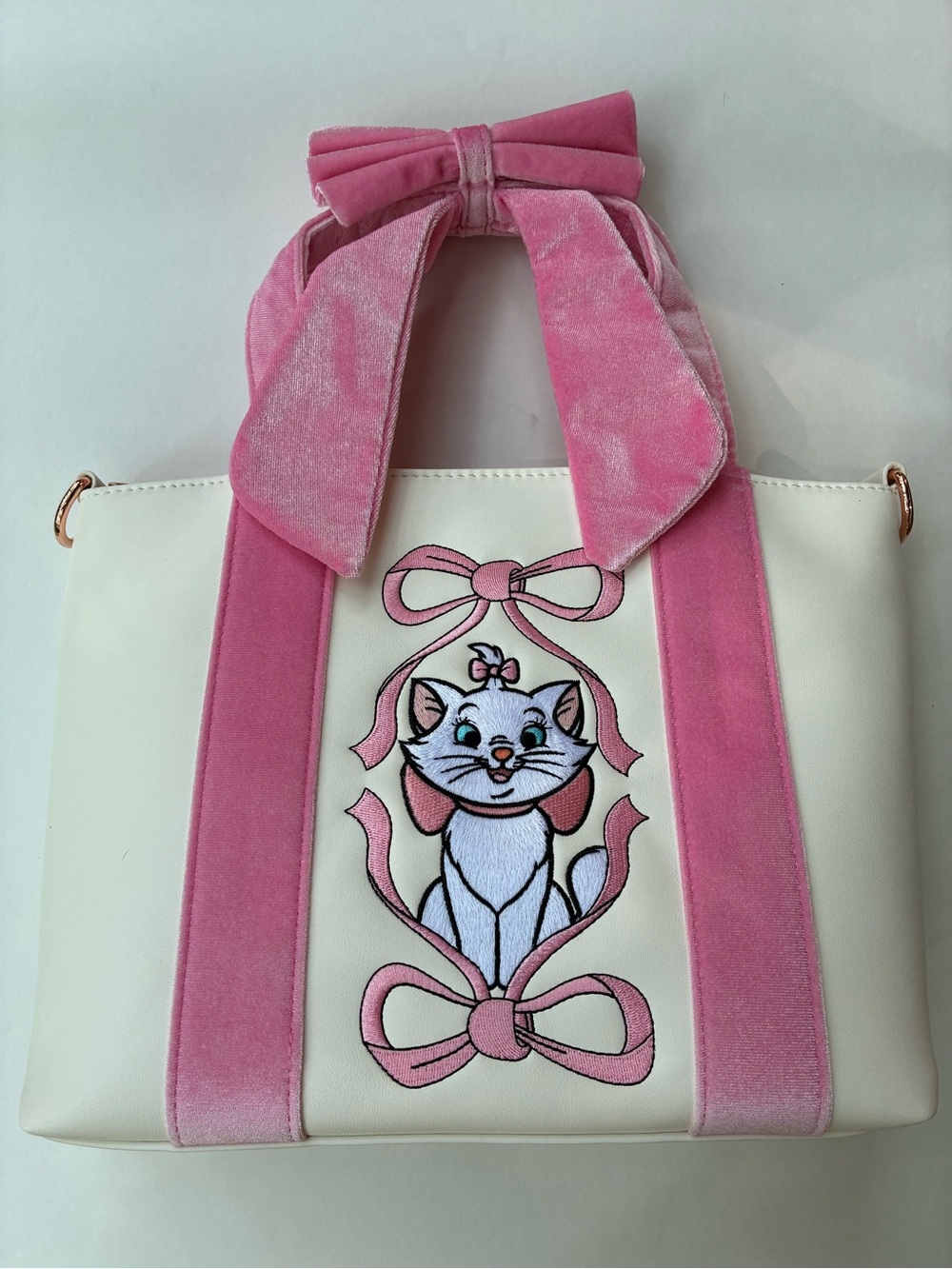 Loungefly Disney Aristocats Marie Pink Velvet Bow Tote Crossbody Handbag